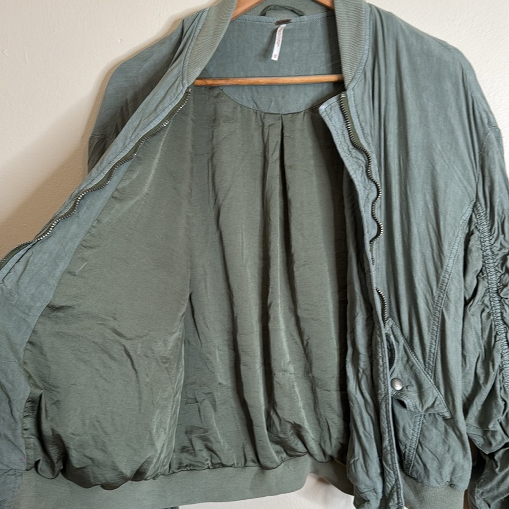Free People Ruched Linen Bomber Jacket - Picture 9 of 10